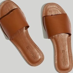 Like New Madewell The Boardwalk Post Leather Sandal Slides English Saddle Color